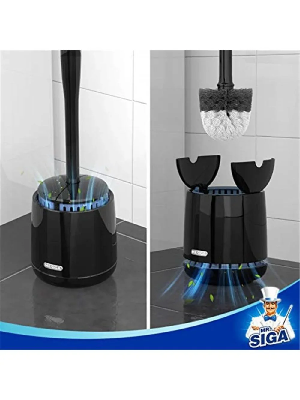 Toilet Bowl Brush With Holder Black Bathroom Cleaning Brush Heavy Duty Bristles